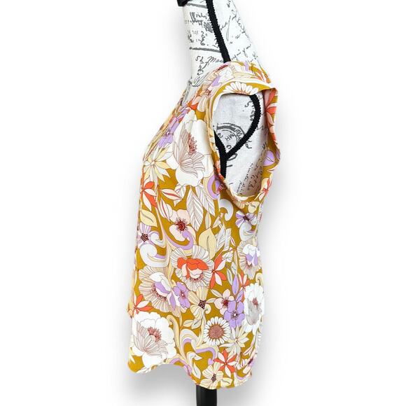 Pleione Floral Blouse Pleated Back 70s Vibe NWT Small - Picture 2 of 6